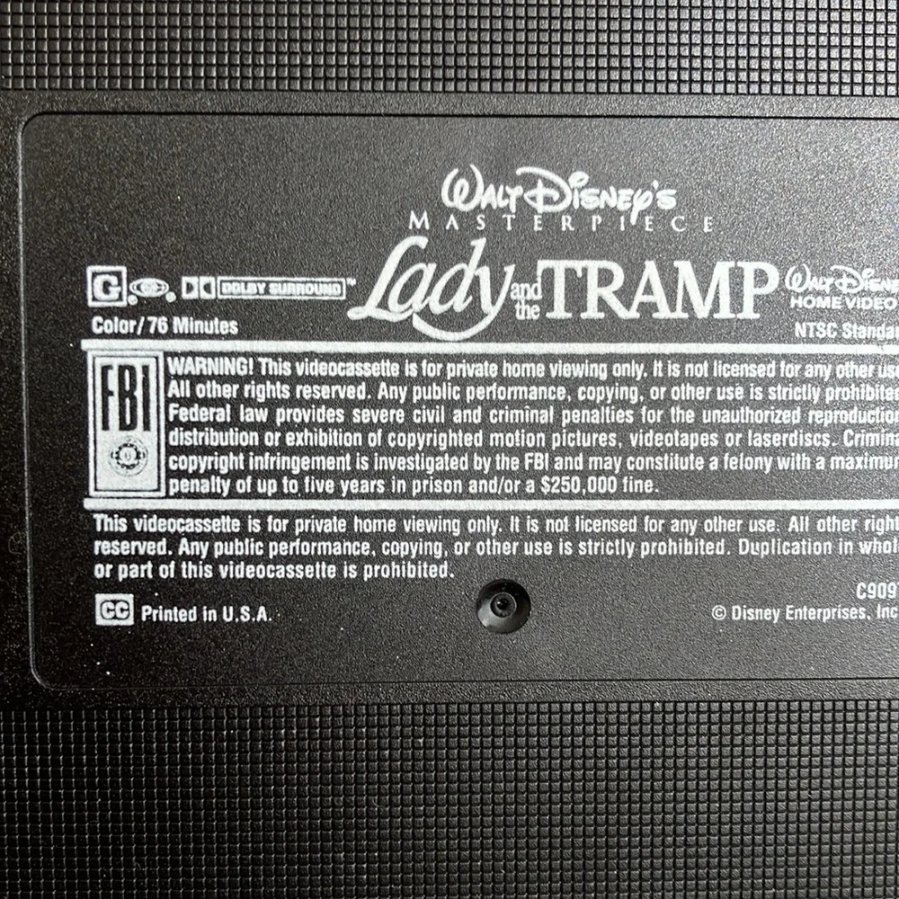 WALT DISNEY MASTERPIECE LADY and the TRAMP VHS 4573 THX Certified